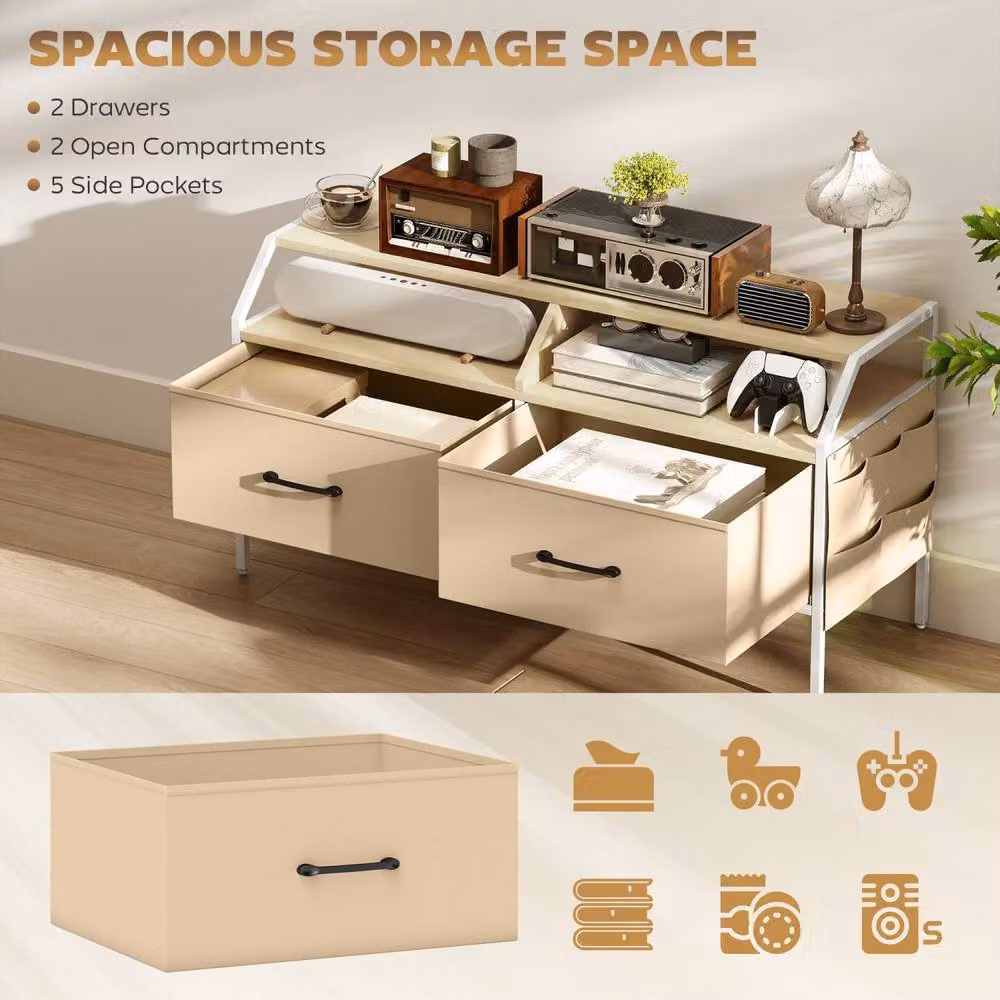 Wyld Haus Avamira Industrial TV Stand with Foldable Drawers, Brown and White, Width: 98 cm – 5
