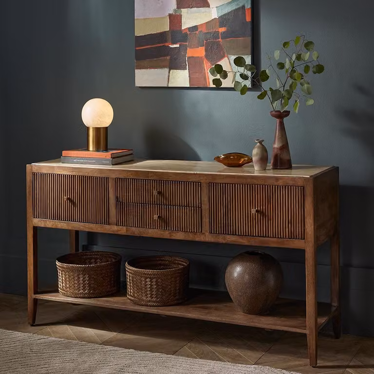 Atkin & Thyme Mirabelle Travertine Mango Wood Sideboard, Brown, W: 140 cm, D: 40 cm, H: 76 cm