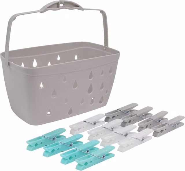 JVL Plastic Peg Basket with 100 Strong Hold Plastic Pegs in Assorted Colours