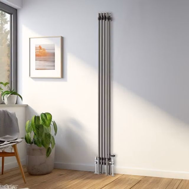 Right Radiators Traditional Raw Metal Double Column Vertical Radiator, Silver, H: 180 cm, W: 20 cm, D: 20 cm