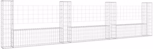 Berkfield Home U-shape Gabion Basket with 4 Posts in Silver, W/D/H: 380 x 20 x 100 cm