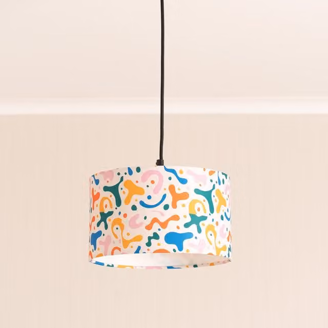 ValueLights Abbie Bright Abstract Easy Fit Cylinder Ceiling Light Shade with LED Bulb in Multi Colour and White