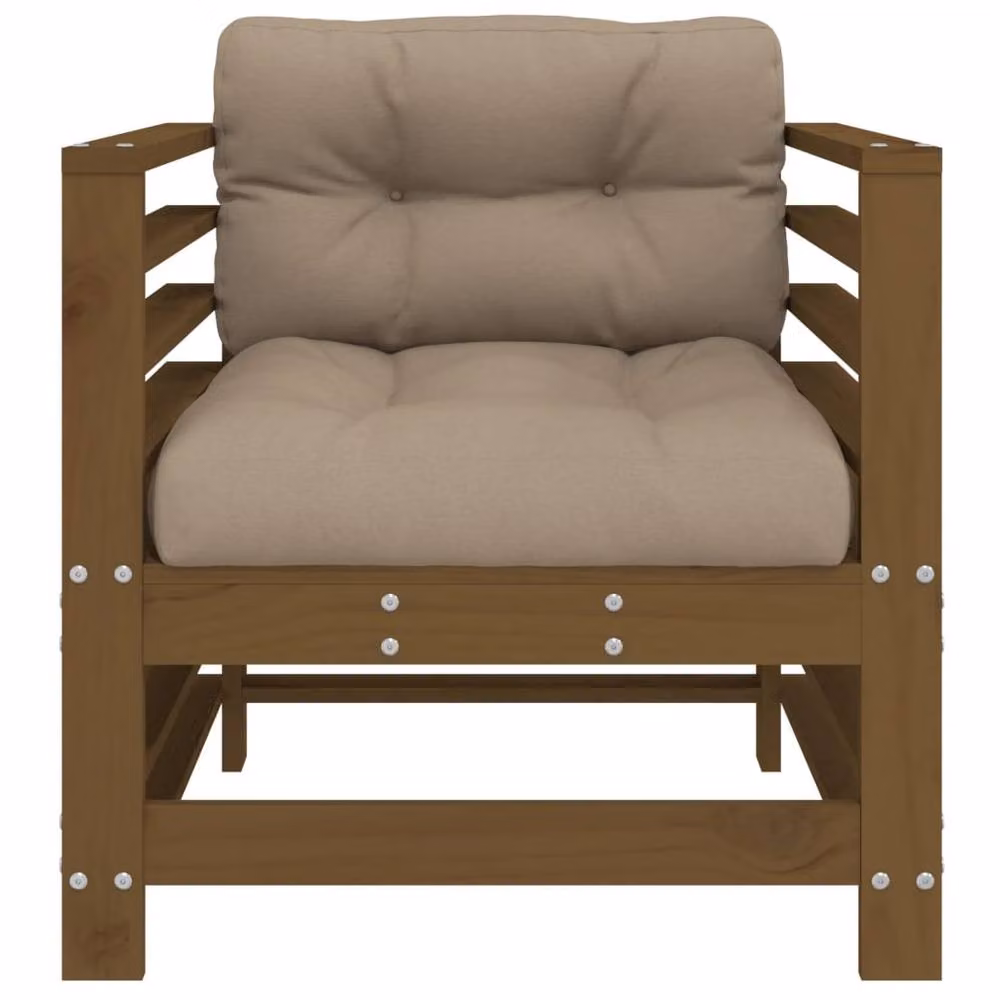 Berkfield Home Rustic Solid Wood Pine Garden Chairs with Cushions, Set of 2, Honey Brown – 4