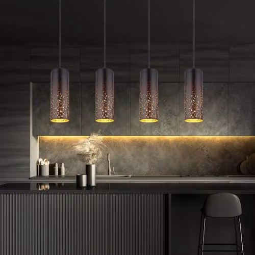 Globo Lighting Modern Metal Bar Pendant Light in Black and Gold/Brass with Height Adjustable Suspension – 2