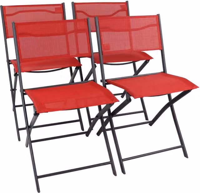 VCM Sumila 4-piece Red Metal Folding Garden Chair Set, H 79 x W 46 x D 45 cm – 1