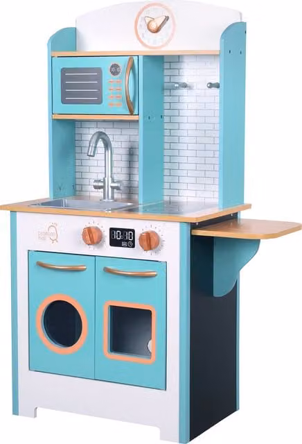 Teamson Kids Little Chef Santos Retro Wooden Kitchen Playset in Turquoise, White and Green