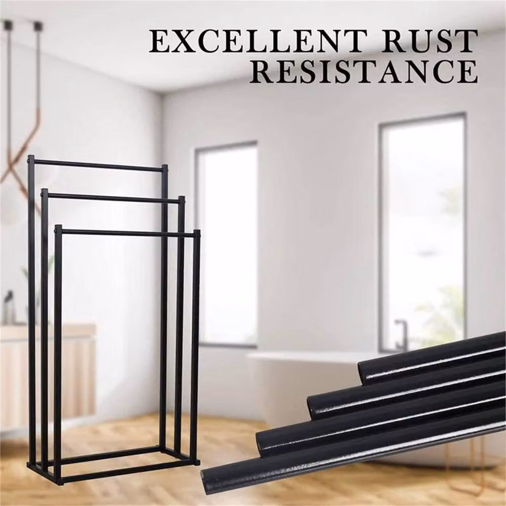 EONLION Freestanding Metal Bathroom Drying Rail Rack Storage Stand in Black – 4