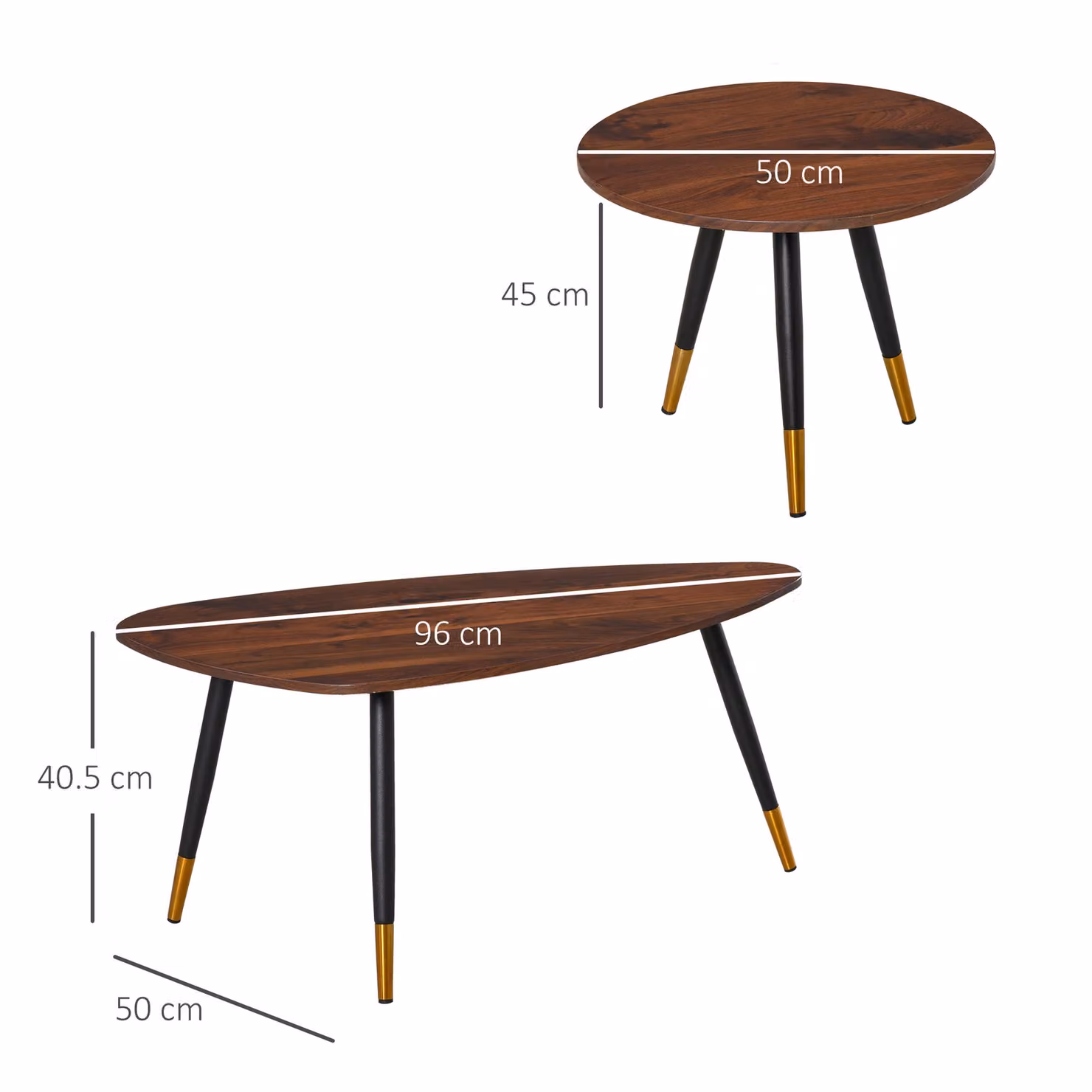 HOMCOM Vintage Nesting Tables, Set of 2, Brown and Gold Round Side Tables for Living Room or Home Office – 3