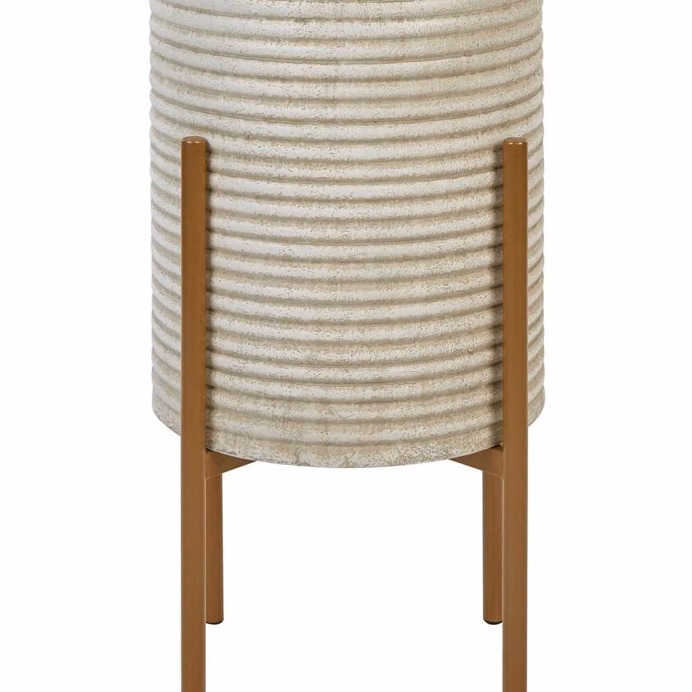 Wyld and Coco Beige Lacquered Metal Round Plant Stand, W/D/H: 31.0 x 31.0 x 58.0 cm – 2