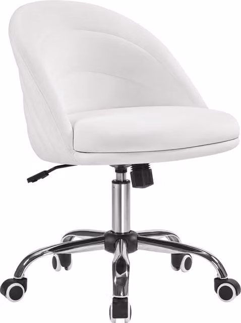Yaheetech Modern White Velvet Task Chair with 360 Degree Swivel and Castors for Home Office