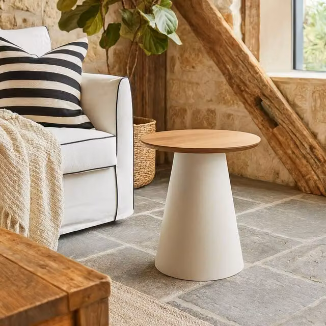 Wyld Haus Hamburg Round Oak Veneer Coffee Table in Natural Oak with Grey Steel Base, W: 45 cm, D: 45 cm, H: 48 cm