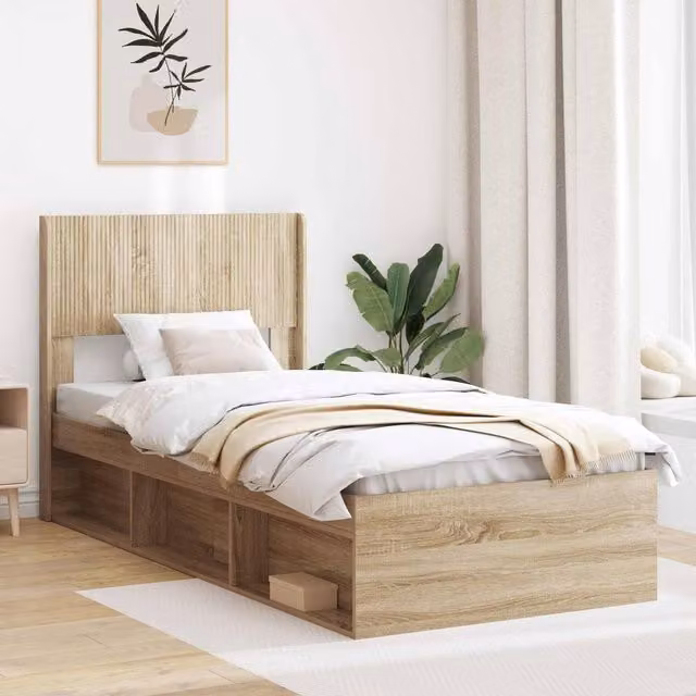 Berkfield Home Bed Frame with Storage and Headboard in Sonoma Oak Brown, W/D/H: 190 x 75 x 75 cm – 1