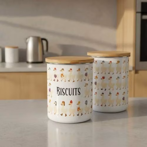 Purely Home Silly Goose Biscuit Storage Canister, 2.7 l, Multicoloured Enamel and Bamboo – 2