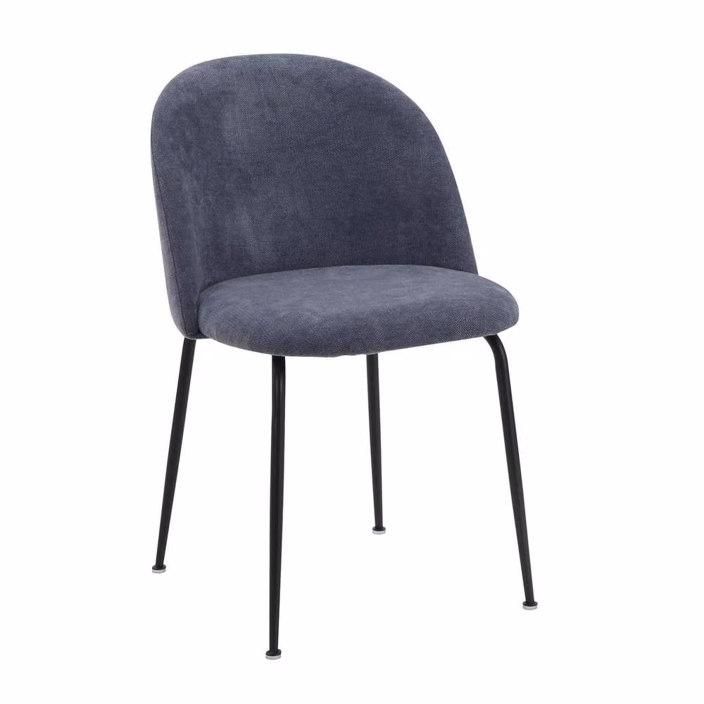 FWStyle Modern Round Black Oak Dining Table and 4 Steel Blue Dining Chairs Set – 2