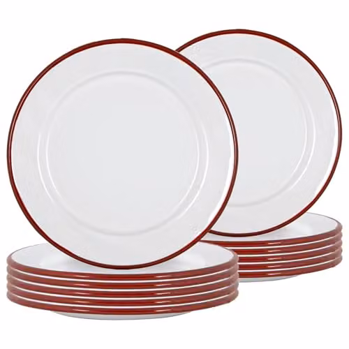 Argon Tableware Enamel Side Plates, Set of 12, Red and White, Diameter: 20 cm – 1