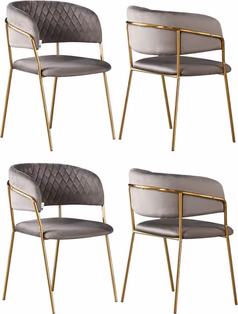 Life Interiors Atarah LUX Set of 4 Velvet Dining Chairs with Armrests in Grey and Gold