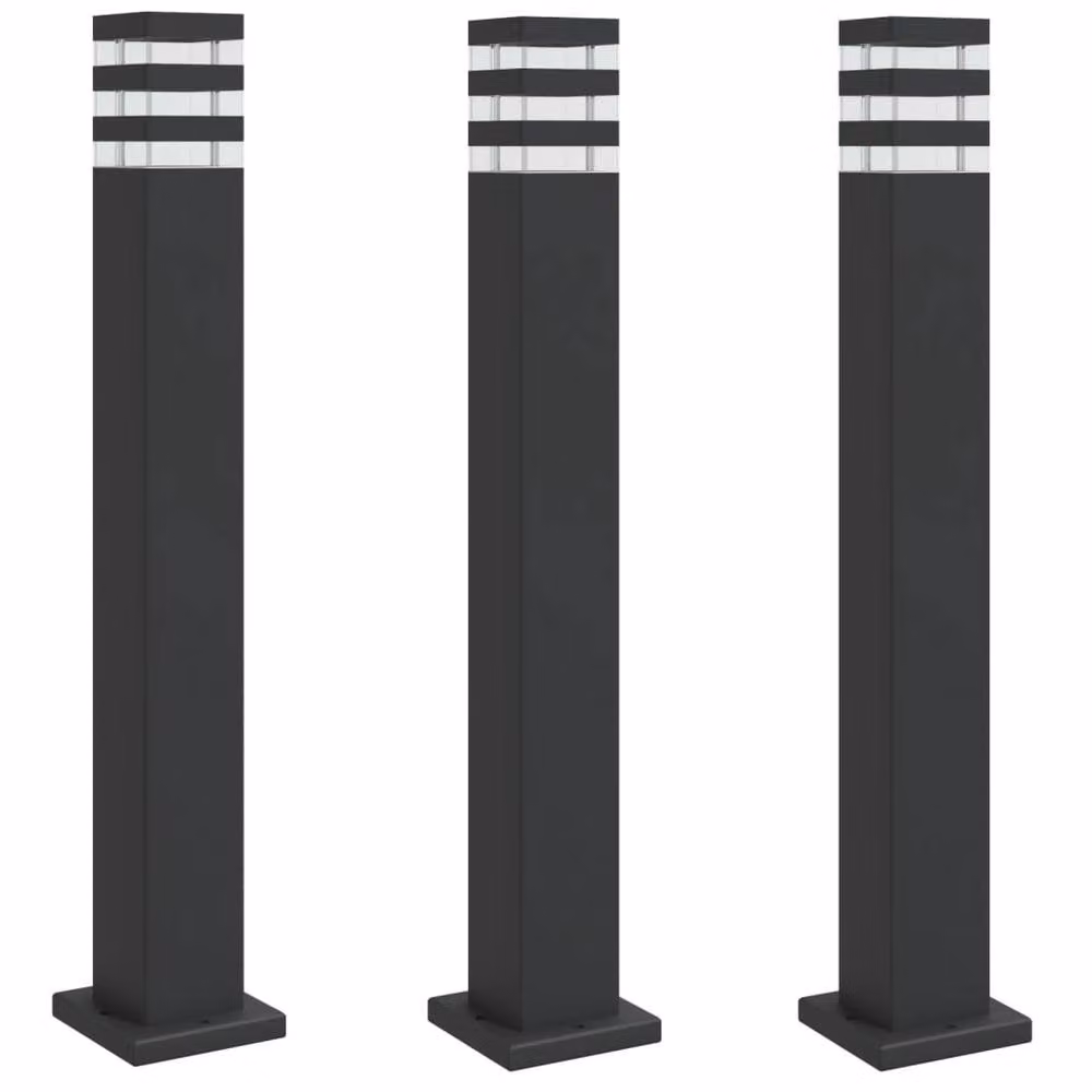 Berkfield Home Set of 3 Black Aluminium Outdoor Bollard Floor Lamps, Height: 80 cm – 2