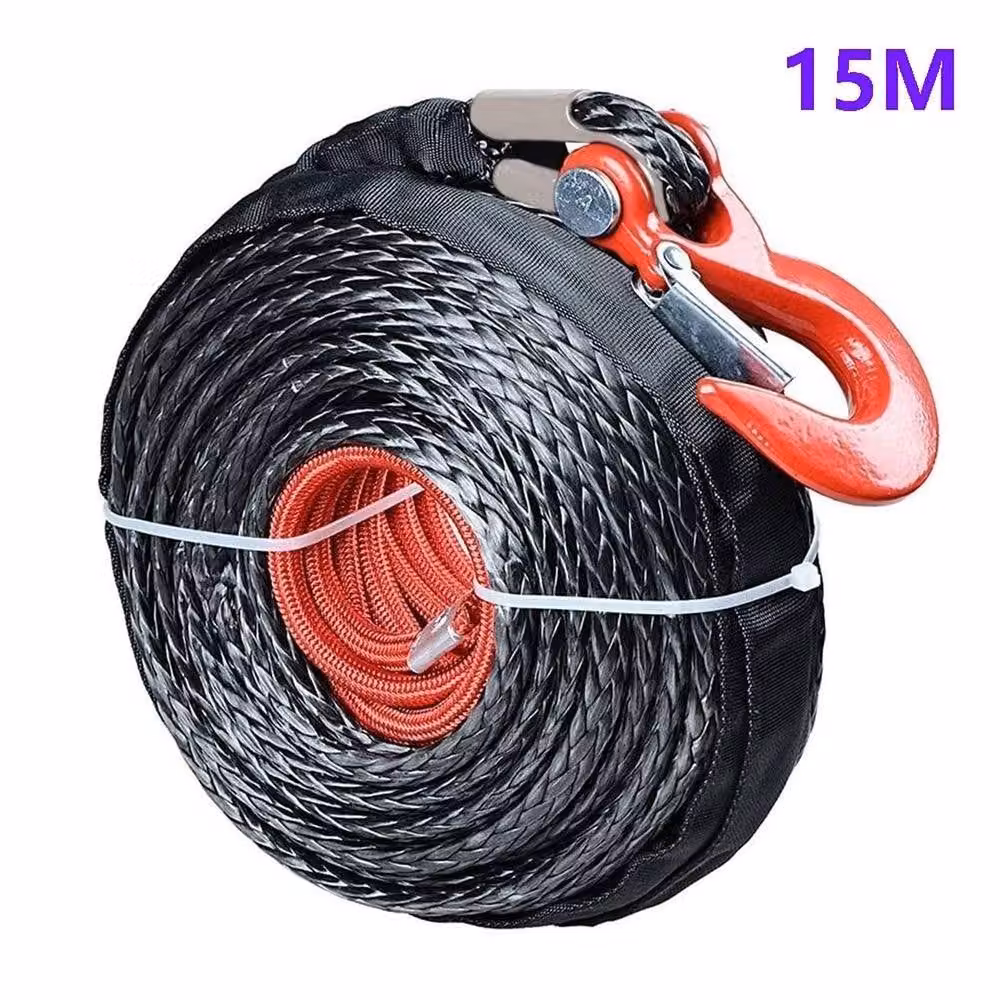 SPETLEK 20500lbs Dyneema Winch Rope with Hook, Black, 8 mm x 15 m – 2