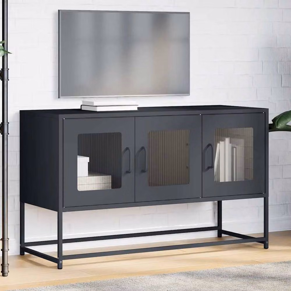 Berkfield Home Industrial TV Cabinet in Anthracite Grey with Glass Doors, W/D/H: 100.5 x 39 x 60.5 cm – 3