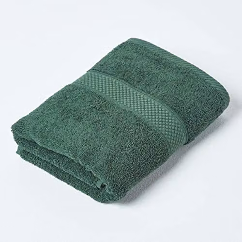 Homescapes Green Turkish Cotton Towel, 500 GSM, Fluffy and Quick-Drying