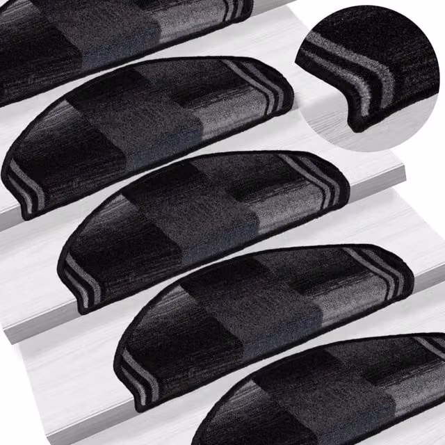 Berkfield Home Self-adhesive Stair Mats, 5 Piece Set, Black and Grey, W: 65 cm, D: 21 cm, H: 4 cm