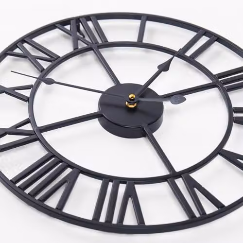 OHS Large Black Metal Vintage Skeleton Wall Clock with Roman Numerals, Diameter: 40 cm – 3