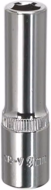 Loops 9mm Deep Drive Socket 3/8 inch Square Drive Forged Steel in Silver Chrome Vanadium