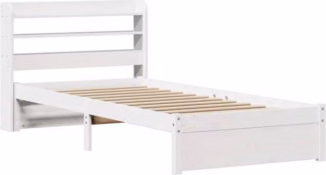 Berkfield Home Beautiful Bed Frame with Headboard in White, Solid Pine Wood, W/D/H: 90 x 190 cm