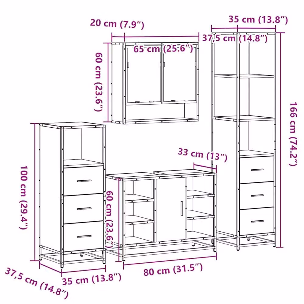 Berkfield Home 4-Piece Industrial Bathroom Furniture Set in Sonoma Oak – 3