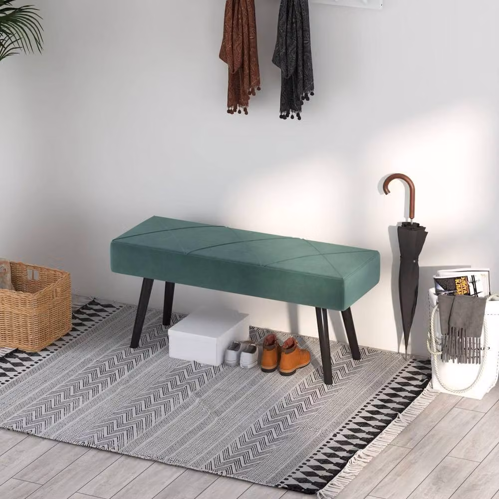 Wyld Haus Mazuka Green Velvet End of Bed Bench with Geometric X Stitching – 8