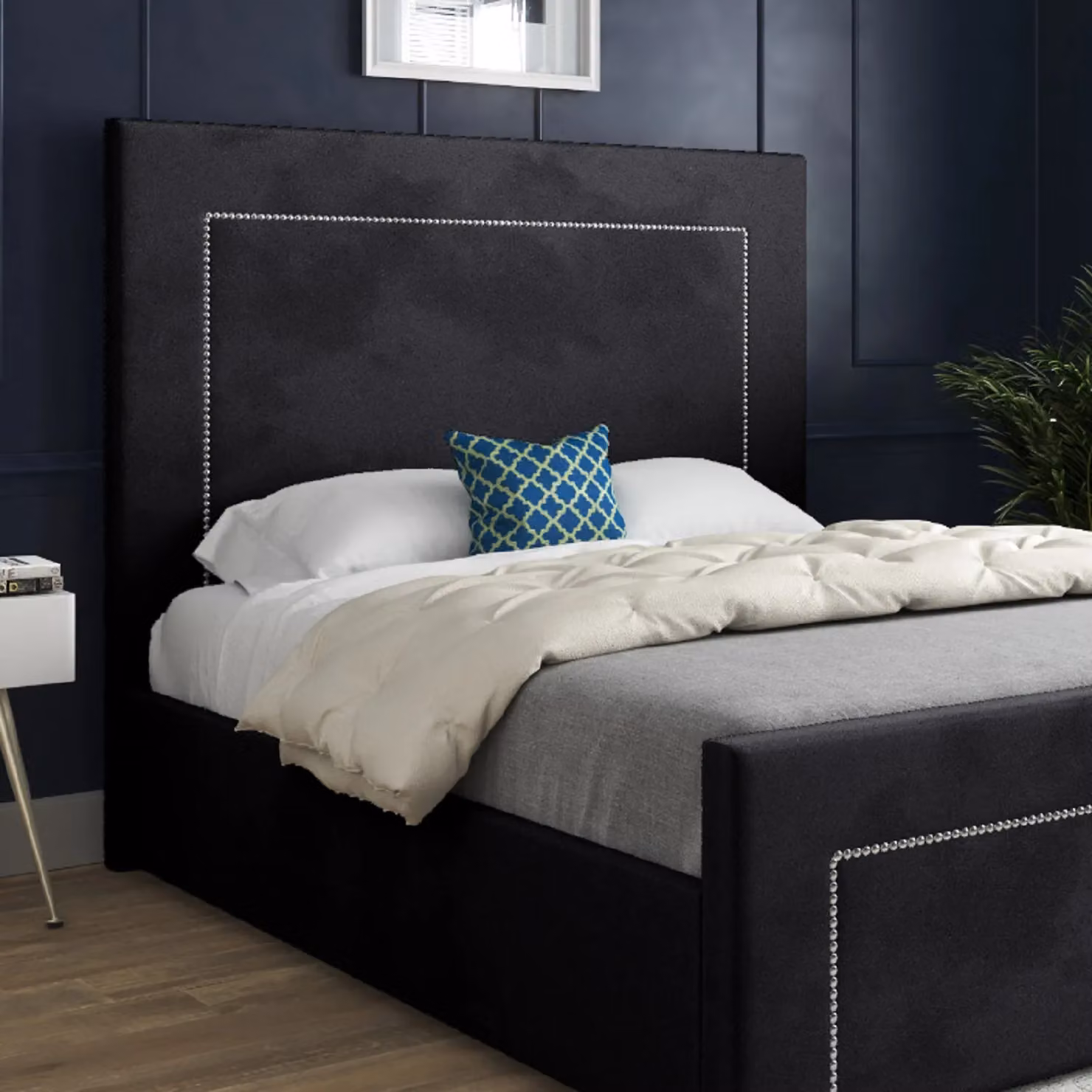 Casani Lucca Upholstered Velvet Bed Frame in Black, 140 x 200 cm – 2