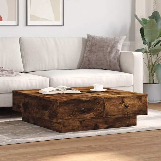 Berkfield Home Durable Square Coffee Table in Smoked Oak Brown, W/D/H: 90 x 90 x 28 cm