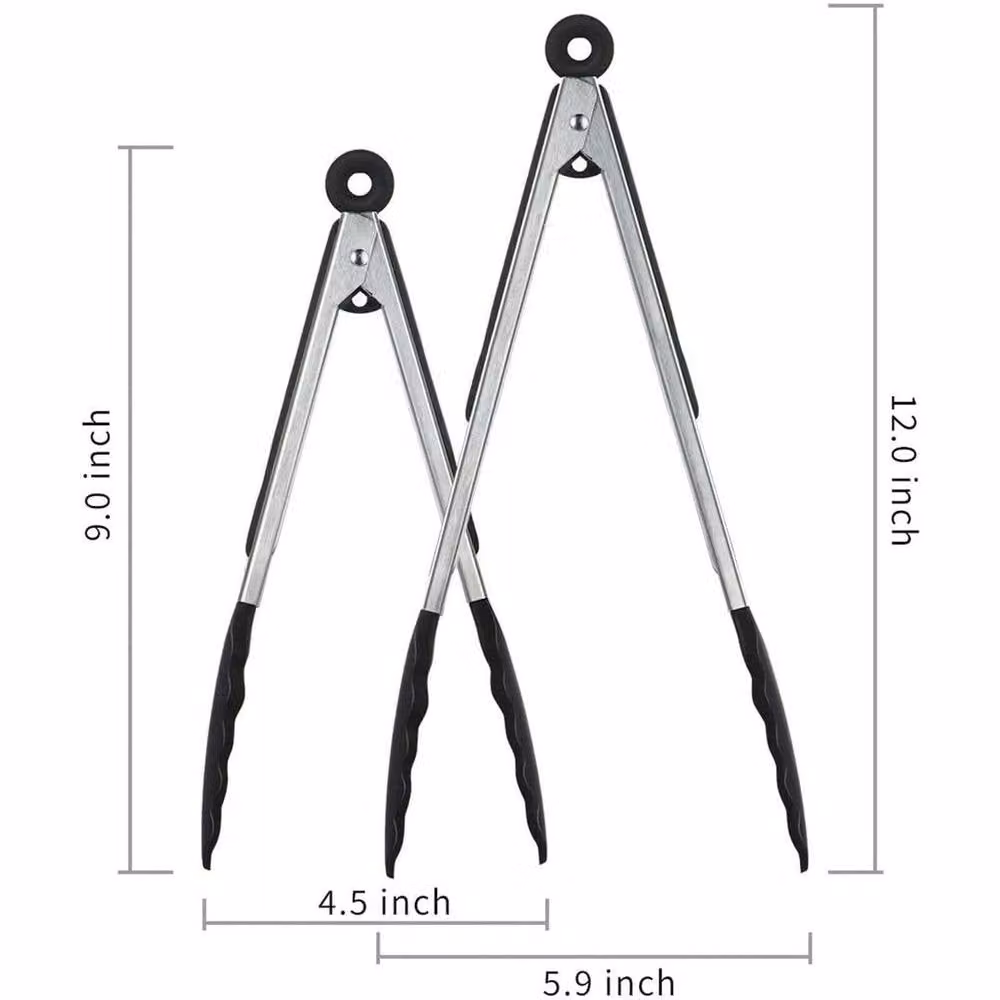 SPETLEK Black Heavy Duty Silicone and Stainless Steel Cooking Tongs Set, 9 and 12 inch, Heat Resistant and Non-Scratch – 2