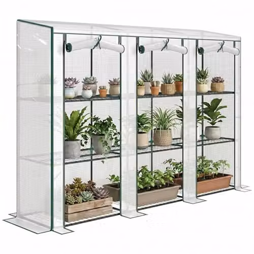Outsunny 3 Tier Lean-to Mini Greenhouse with PE Cover, White, W/D/H: 46 x 46 x 151 cm