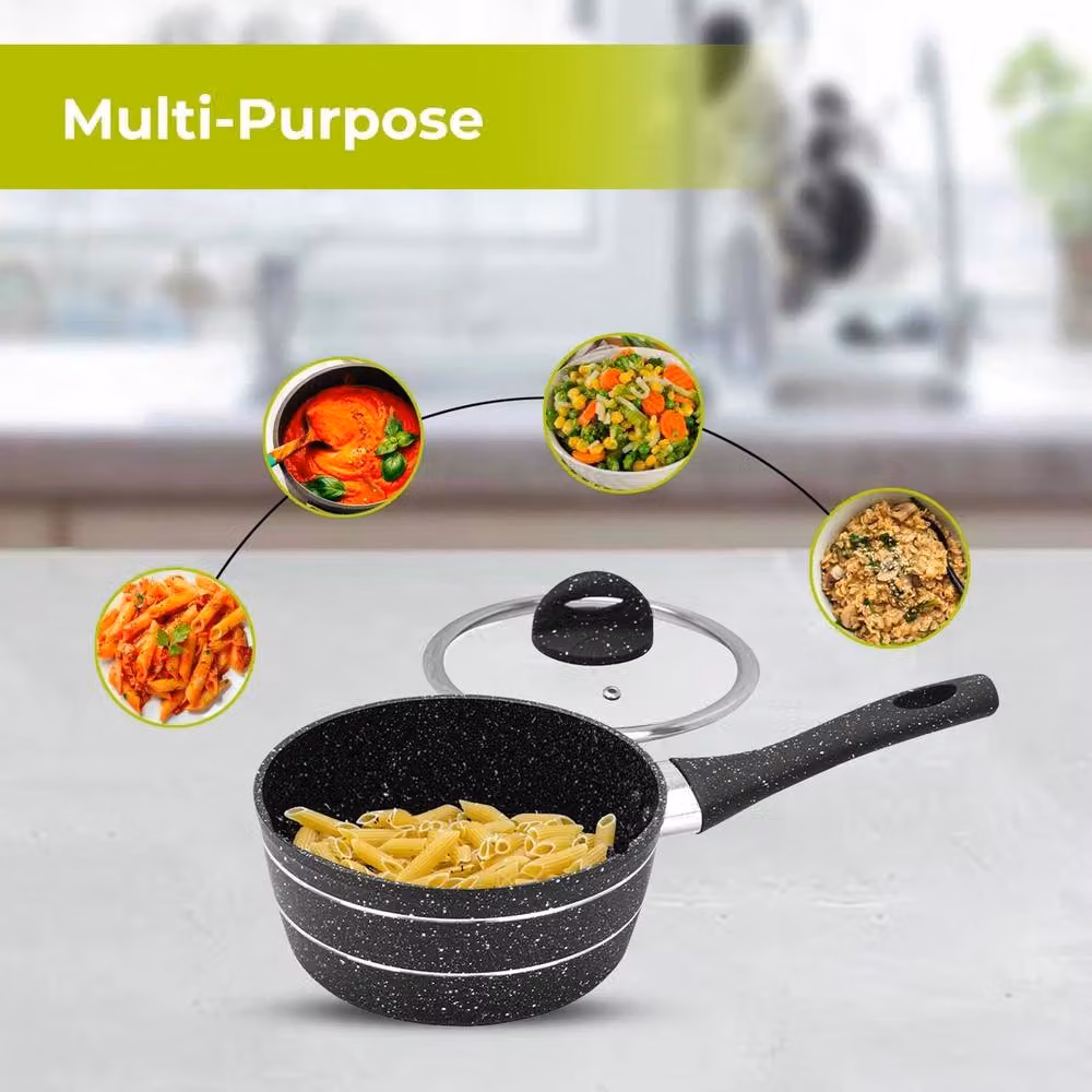 EONLION Non-Stick Induction Granite Saucepan with Lid, Black and Multicolour, 20 cm – 3