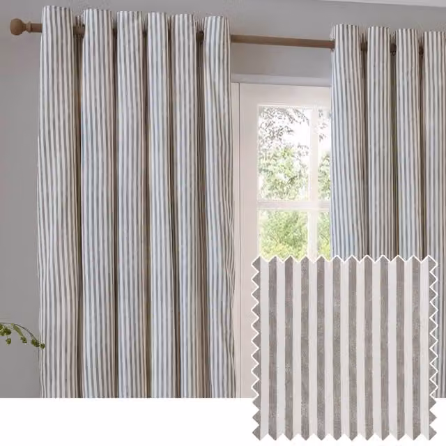 Yard Hebden Cotton Striped Blackout Eyelet Curtains in Black, Brown and Beige