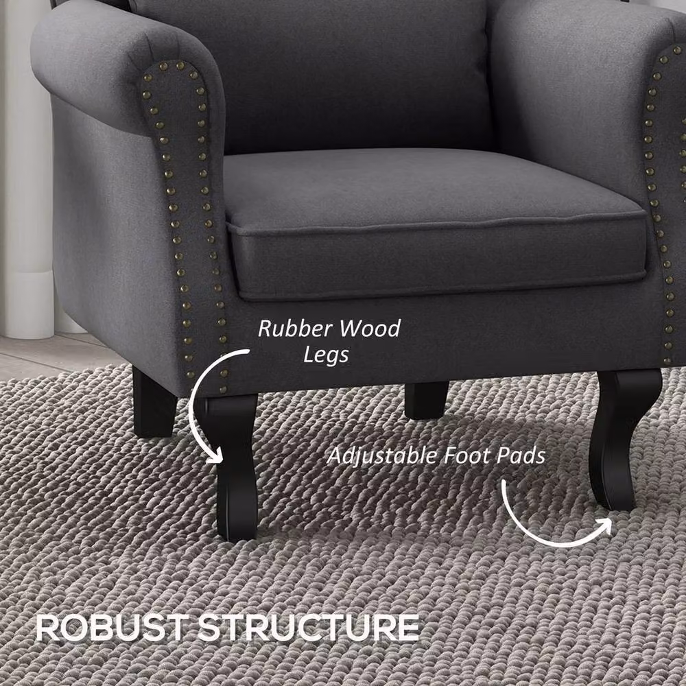 NESTLUNE Chesterfield-style Wingback Armchair in Grey Fabric – 2