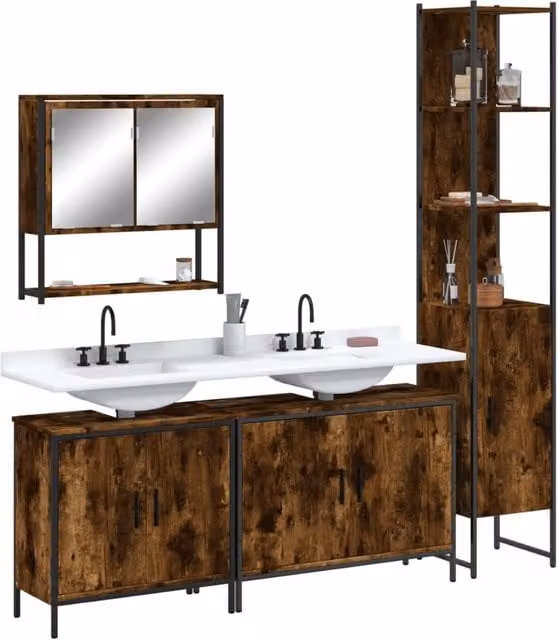 Berkfield Home 4 Piece Brown Smoked Oak Bathroom Furniture Set