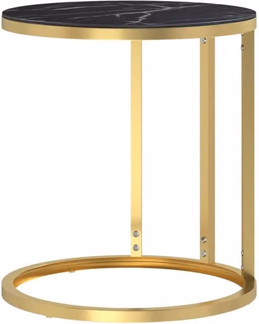 Berkfield Home Round Side Table with Gold and Black Marble Effect Tempered Glass, W/D/H: 45 x 45 x 58 cm