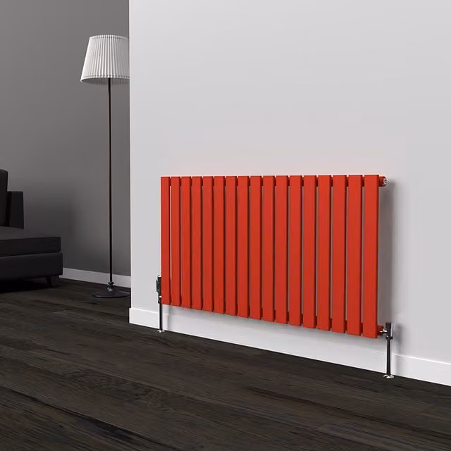 Lux Heat Flat Horizontal Single Coloured Steel Radiator in Poppy Red, W: 119 cm, H: 60 cm