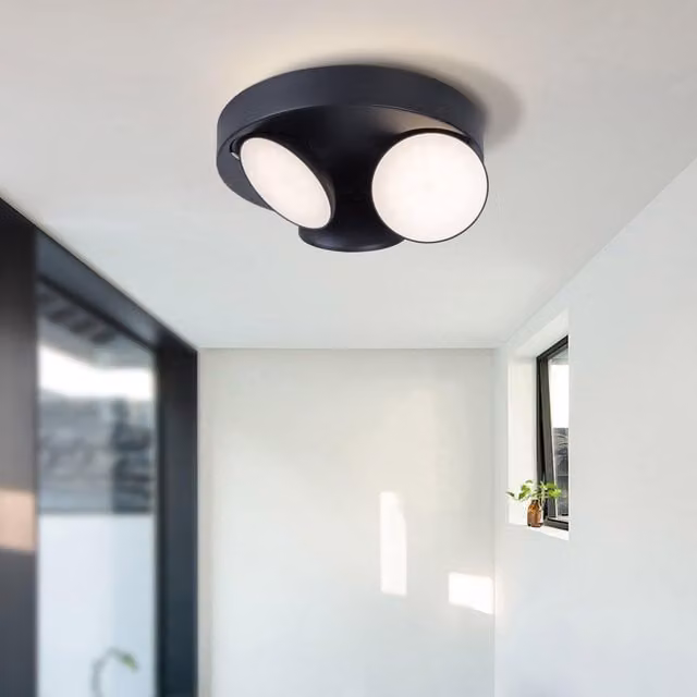 Harper Living 3 Way Round LED Ceiling Spotlight, Dimmable and Adjustable, Warm White 3000K, Black – 1