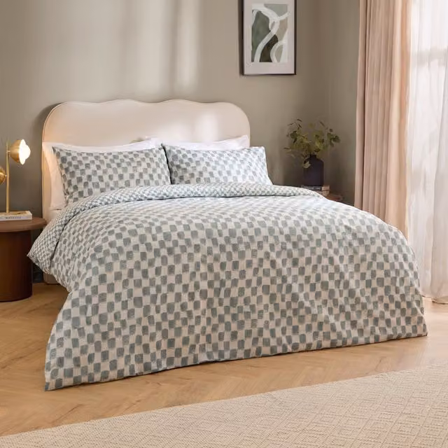 Make It A Home Nyhavn Reversible Checkerboard Cotton Duvet Cover Set in Blue and Turquoise, W: 180 cm, H: 200 cm