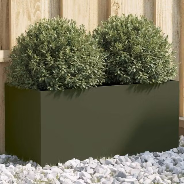 Berkfield Home Steel Planter Tub in Green, W: 62 cm, D: 30 cm, H: 29 cm