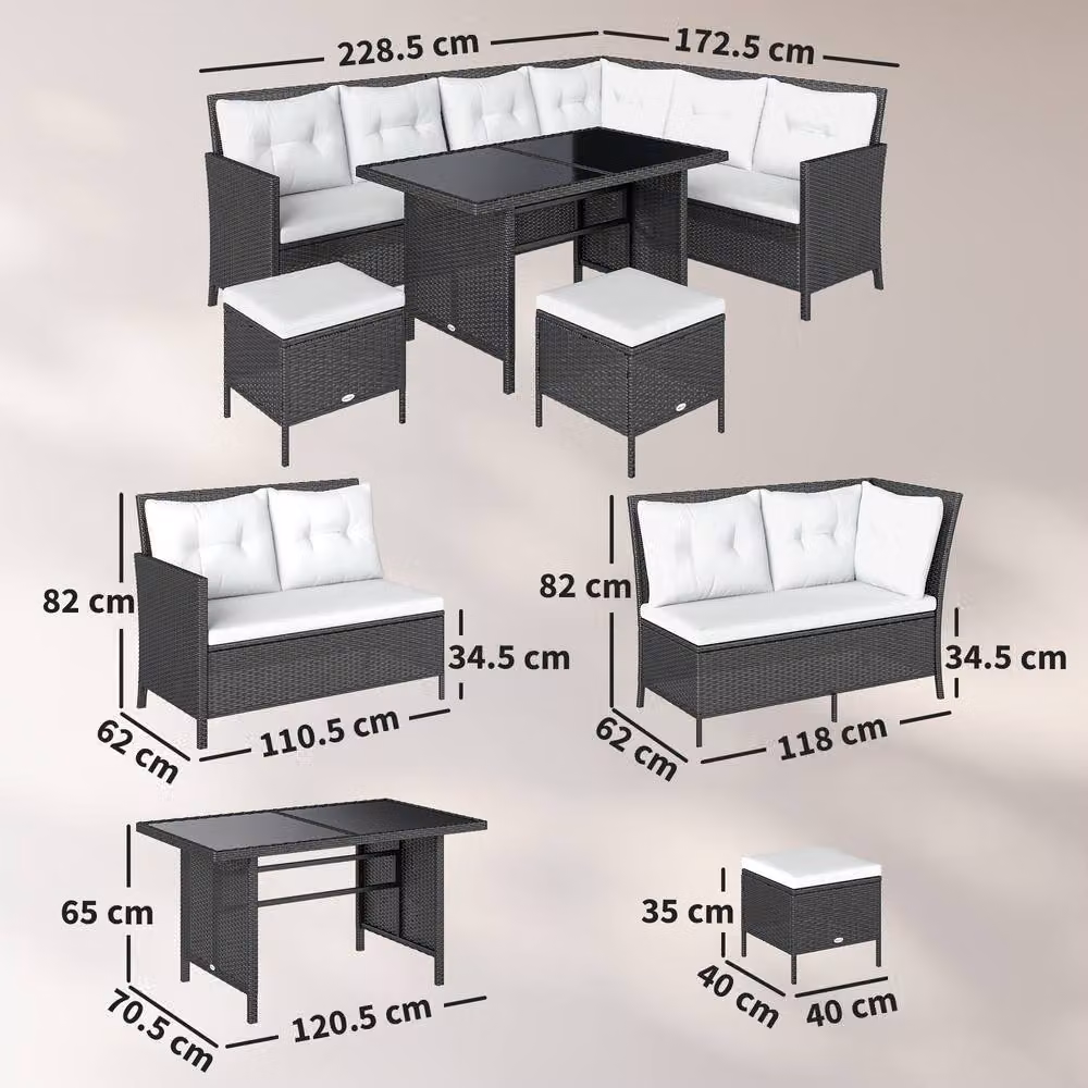 Outsunny 6 Piece Modern Rattan Garden Sofa Set with Cushions in Black and Grey – 3