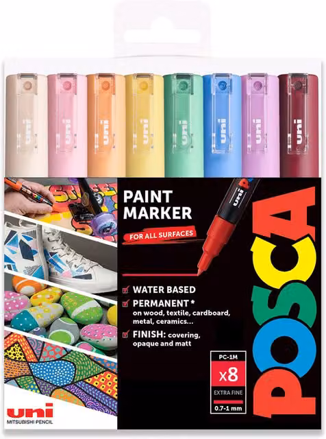 POSCA PC-1M Pastel Paint Marker Art Pen Set with 0.7mm Bullet Tip and Multicolour Pigment