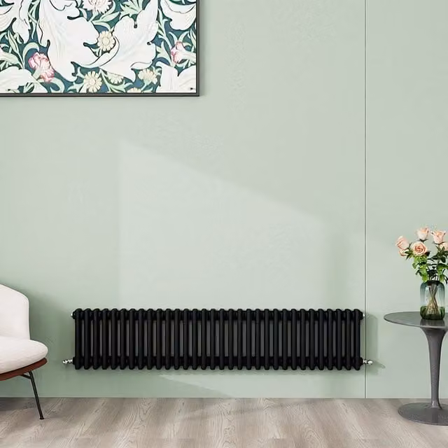 AicaBathroom Horizontal Traditional Cast Iron Style 3 Column Steel Radiator in Black, H 146 cm x W 30 cm x D 30 cm