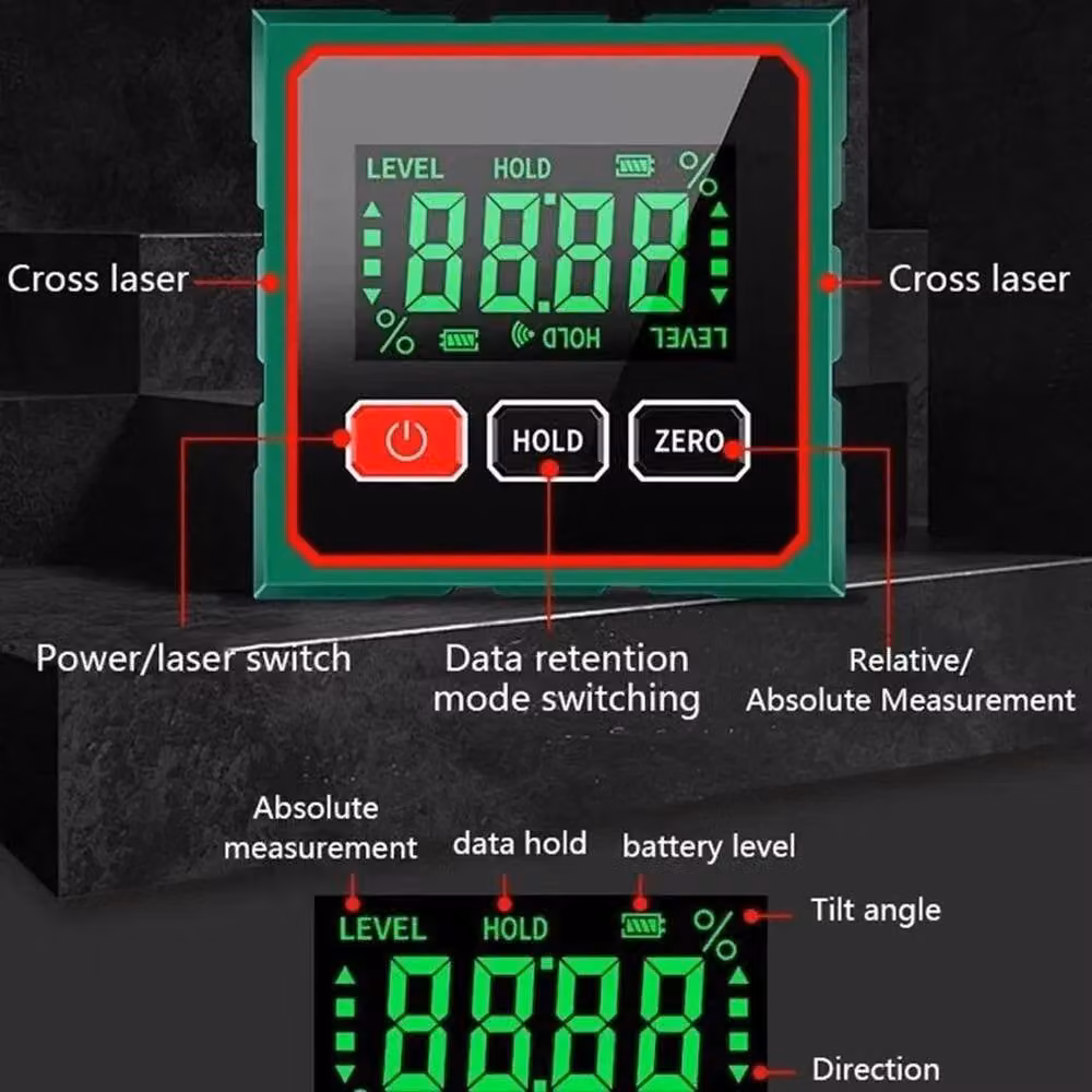 VOGREX Laser Digital Angle Finder with 4-Side Magnetic Gauge, Black – 3
