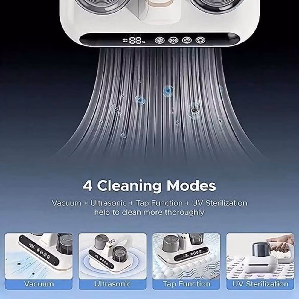 VOGREX White 4-in-1 Mattress Vacuum Mite Remover with UV-C Light and Tapping Vibration – 3