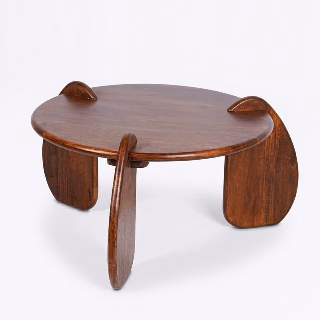 Elm Home And Garden Round Mid-Century Mango Wood Coffee Table in Brown