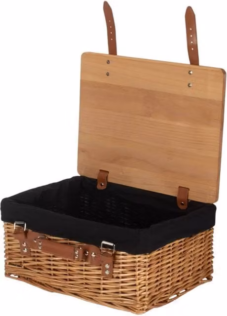 Red Hamper XL Double Steamed Willow Picnic Basket with Black Lining and Pinewood Lid